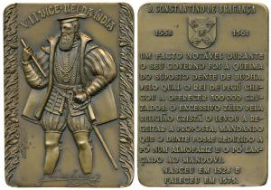 Seventh Viceroy of India D. Constantino De Braganza, Rectangle Heavy Bronze Medallion, obv