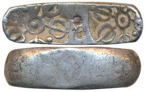 Archaic Punch Marked Coinage, attributed to Gandhara Janapada (c. 600-400 BC), Bent Bar, S