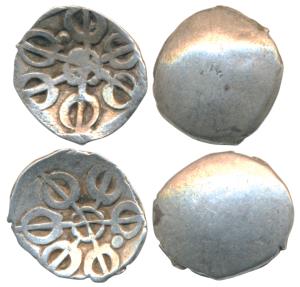 Archaic Punch Marked Coinage, attributed to Gandhara Janapada, Silver Shana (2), 1.29g & 1