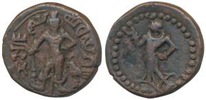 Yaudheyas (c. 200 BC), tribes of Punjab, Copper Karshapana, 10.79g, obv. Lord Kartikeya wi