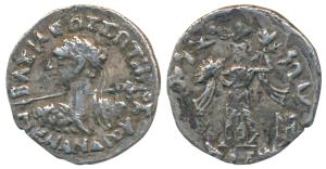 Indo-Greeks, Menander I, Silver Drachm, 2.25g, obv. diademed bust to left seen from behind