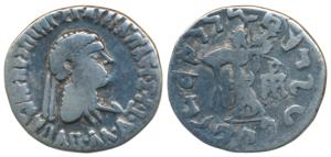 Indo-Greeks, Apollodotus II, Silver Drachm, 2.03, obv. diademed and draped large bust of t