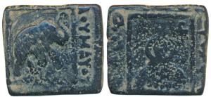 Indo-Scythians, Maues, Copper Square Unit, 8.02g, obv. an elephant walking right holding a