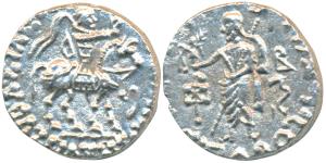 Indo-Scythians, Azes II, Silver Drachm, 2.22g, obv. king mounted on a horse to right, hold