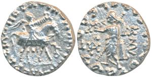 Indo-Scythians, Azes II, Silver Drachm, 2.23g, obv. king mounted on a horse to right, hold