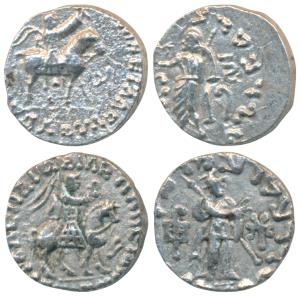 Indo-Scythians, Azes II, Silver Drachm (2), 2.42g & 1.85g, obv. king mounted on a horse to