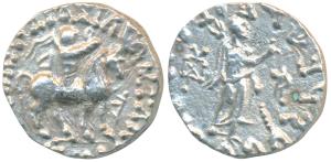 Indo-Scythians, Azes II, Silver Drachm, 2.33g, obv. King mounted on a horse to right, hold
