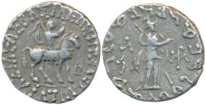 Indo-Scythians, Azes II, Silver Tetradrachm, 8.99g, obv. King mounted on a horse to right,