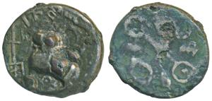 Satavahanas, Siri Satakarni, Junnar Area, Potin Unit, 6.55g, obv. lioness standing left in