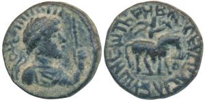 Kushanas, Soter Megas alias Wima Takto (c. 80-100 AD), Copper ¼ Drachm, 2.08g, obv. bust o