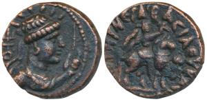 Kushanas, Soter Megas alias Wima Takto, Copper Drachm, 8.31g, obv. bust of the Kushan rule