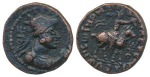 Kushanas, Soter Megas alias Wima Takto, Copper Drachm, 8.32g, obv. bust of the Kushan rule