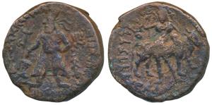 Kushanas, Vima Kadphises, Copper Unit, 15.97g, Monolingual, obv. king standing facing head