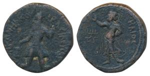 Kushanas, Kanishka I, Copper ½ Unit, 8.06g, obv. king diademed and crowned, standing facin