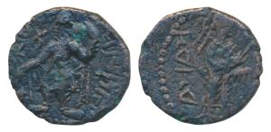 Kushanas, Kanishka I, Copper ¼ Unit, 3.22g, obv. king diademed and crowned, standing facin