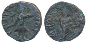 Kushanas, Kanishka I, Copper ¼ Unit, 3.95g, obv. king diademed and crowned, standing facin