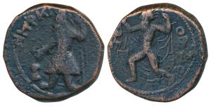 Kushanas, Kanishka I, Copper Unit, 16.65g, obv. king diademed and crowned, standing facing