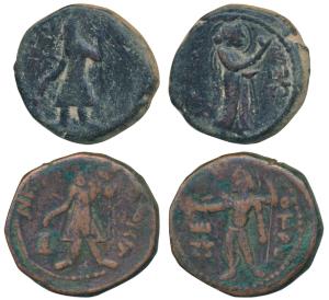 Kushanas, Kanishka I, Copper Unit (2), 15.66g, obv. king diademed and crowned, standing fa