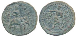 Kushanas, Huvishka (c. 152-192 AD), Copper Unit, 9.71g, obv. king riding an elephant to ri