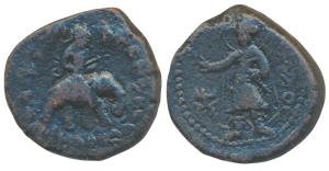 Kushanas, Huvishka, Copper Unit, 15.56g, obv. king riding an elephant to right holding a s
