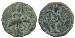 Kushanas, Huvishka, Copper Unit, 12.01g, obv. king riding an elephant to right, rev. Ardox