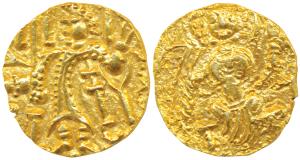 Kidara Kushanas (c. 4th century AD), Gold Dinar, 7.84g, obv. king standing right with trid