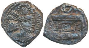 Kushano-Sasanian, Shapur I (241-272 AD), Copper Drachm, 4.41g, obv. Sasanian style bust we