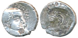 Western Kshatrapas, Kardamaka Family, Silver Drachma, 2.19g, Error, Brockage, nice deep an