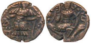 Huns, Kashmir, Toramana II (c. 540-570 AD), Copper Drachma, 6.98g, obv. king standing slig