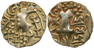 Karkotakas of Kashmir, Vigrahapala (c. 5th century AD), Base Gold Dinara, 7.79g, obv. seat
