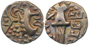 Karkotakas of Kashmir, Vinayaditya, Base Gold Dinara, 7.86g, obv. seated goddess with lege