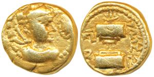 Indo-Sasanian, Sind, Ranaditya Satya (c. 7th-8th century AD), Base Gold Dinar, 6.82g, obv.