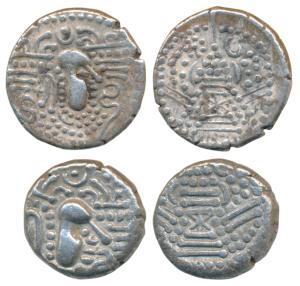 Chalukyas of Gujarat, Billon Drachma or Gadhaya Paisa (2), 3.93g, & 4.26g, obv. stylized b