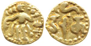 Ceylon, Shri Lankan Kings, Gold Fanam, 0.45g, Chola type, obv. King standing facion to rig