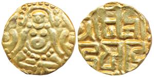 Kalachuris of Tripuri, Gangeya Deva (1015-1040 AD), Gold Dinara, 3.94g, obv. Goddess Laksh