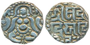 Kalachuris of Tripuri, Gangeya Deva, Base Gold Dinara, 3.88g, obv. Goddess Lakshmi seated 
