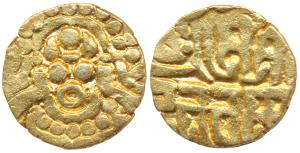 Chandellas of Jejakabhukti, Madanavarma Deva, Base Gold Dinara, 4.02g, obv. Lakshmi seated