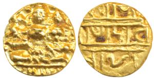 Vijayanagar Empire, Devaraya I (1406-1422 AD), Gold ½ Pagoda, 1.71g, Shiva-Parvati seated 