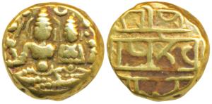 Vijayanagar Empire, Devaraya I, Gold Pagoda, 3.36g, Shiva-Parvati seated, Siva holding ant