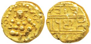 Vijayanagar Empire, Krishna Deva Raya (1509-1529 AD), Gold ½ Pagoda, 1.63g, obv. seated Ba