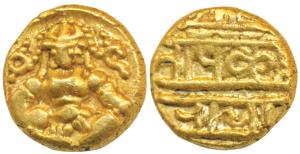 Vijayanagar Empire, Krishna Deva Raya, Gold Pagoda, 3.37g, obv. Krishna as Bal Gopala seat