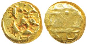 Vijayanagar Empire, Achyuta Deva Raya, Gold Pagoda, 3.37g, obv. Gandabherunda (2-headed my