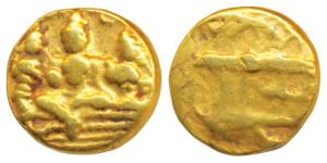Vijayanagar Empire, Tirumala Raya (1565-1578 AD), Gold ½ Pagoda, 1.68g, obv. Rama and Sita