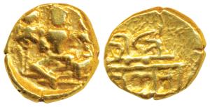 Vijayanagar Empire, Tirumala Raya, Gold Pagoda, 3.39g, obv. Rama and Sita seated with Laks