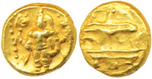 Vijayanagar Empire, Venkitapati Raya III, Gold Pagoda, 3.41g, obv. Tirupati Balaji / Venka