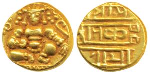 Nayakas of Chitradurga, Gold Durgi Pagoda, 3.37g, Krishna as Bal Gopala on obv., Nagari le