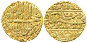 Akbar, Gold Mohur, 10.50g, Dar us-Sultanate Lahore Mint, AH 976, Kalima on obv., near comp