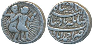 Jahangir, Silver Zodiac Rupee, 11.35g, Ahmedabad Mint, Gemini sign, AH 1027, obv. twins em