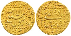 Shah Jahan, Gold Mohur, 10.96g, Burhanpur Mint, AH 1060, RY 23, legend within dotted squar