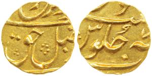 Farrukhsiyar, Gold ¼ Mohur, 2.74g, Surat Mint (off flan), RY 7, unlisted in KM. Mint State